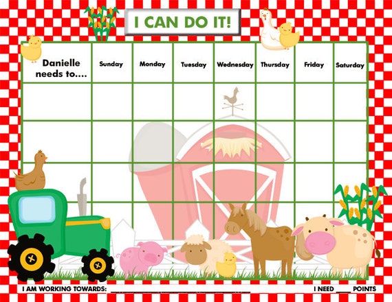  Child Behavior Incentive Chart - Farm - Printable Jpeg or PDF