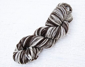 1 ply Lace Weight Kauni Wool Yarn 8/1 Brown and Natural Cream White, Mega-Yardage