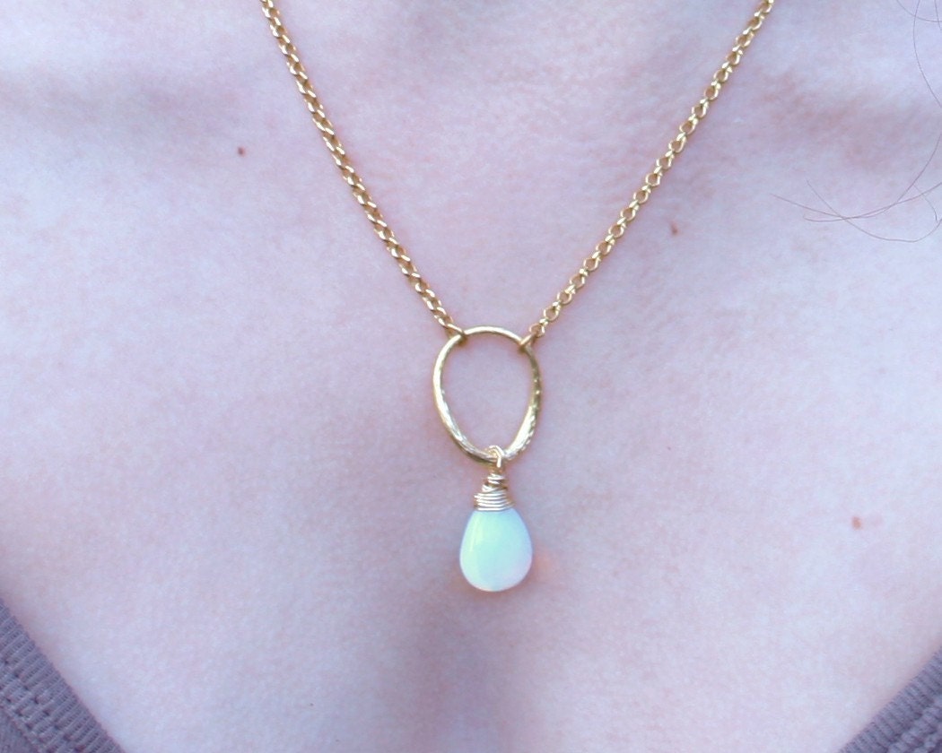 Opal on Oval necklace. Wire wrapped Opal teardrop on matte