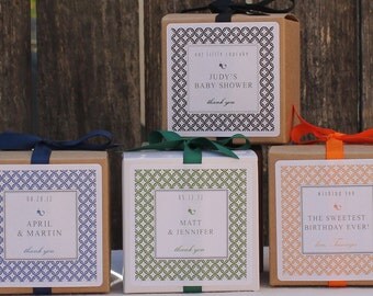 12 Metropolitan Design Personalized Favor Boxes - ANY COLOR - wedding favors, party favors, baby shower favors, bridal shower favors