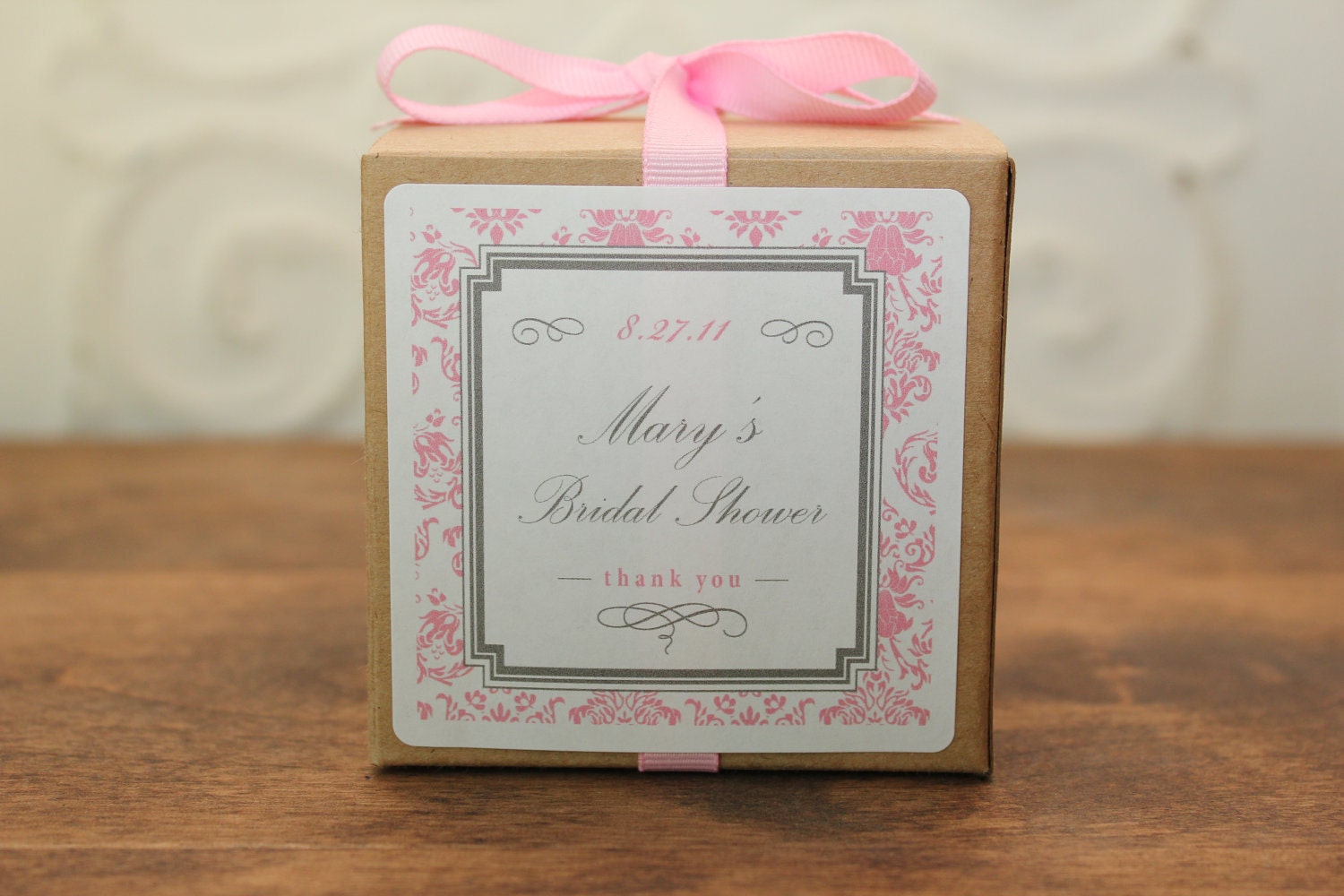 12 Personalized Favor Boxes Damask Design in Pink wedding