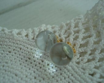 Clear Crystal Glass Globes Vintage Cabochons Stud Pierced Earrings