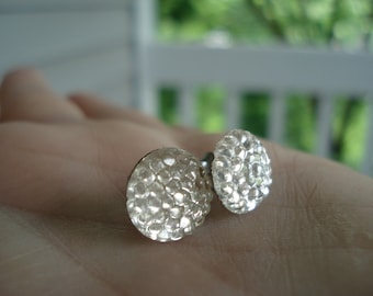 Vintage Antique Bubbled Glass Cabochons Stud Pierced Earrings Rhinestones