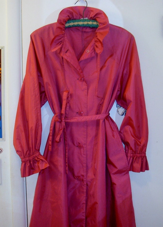 Vintage Rich Ruffled Pink Nylon Raincoat 20% Off Red Hot