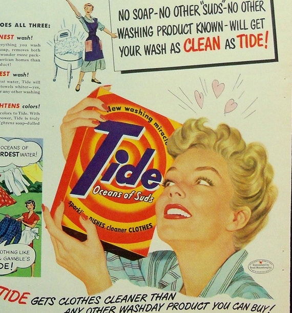 Two 1950s Happy Housewife Ads for Tide Detergent Colorful