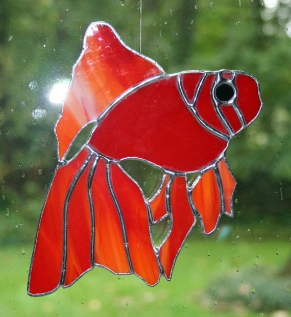 Stained Glass Red Fish Suncatcher