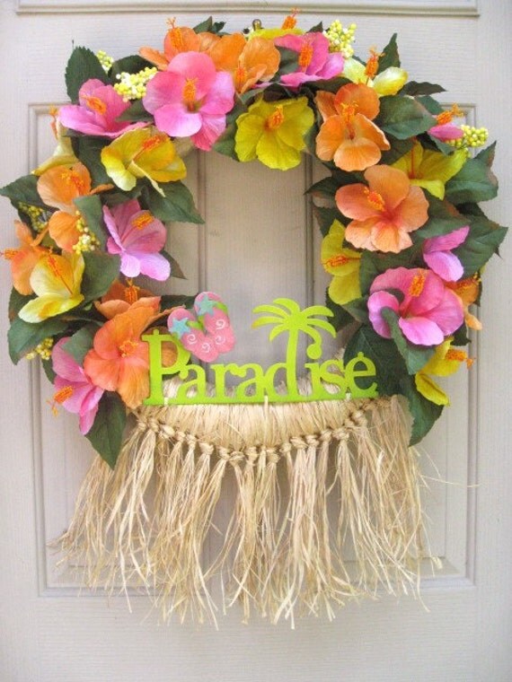Hawaiian Luau Wreath Tropical Party Decoration Front Door