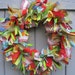 Fabric Wreath, Ribbon Wreath, Rag Wreath, Green Blue Red Front Door Wreath, Fruit Salad Fabric and Ribbon Wreath