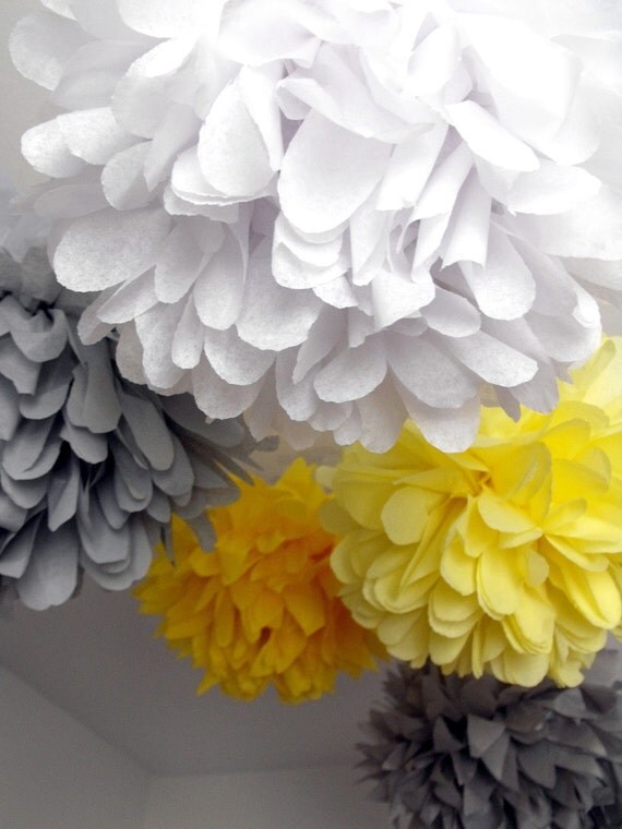 Tissue pom poms ... 5 paper pompoms ... When skies are grey Il_570xn