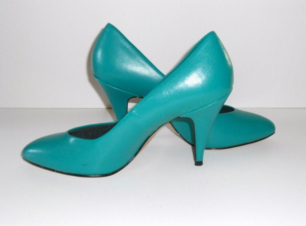 blue and green high heels
