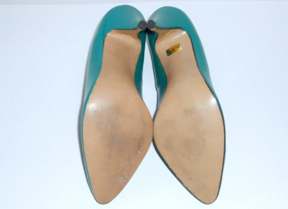 blue and green high heels
