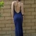 Vtg 90s beautiful Slinky Mermaid open back heather blue-purple maxi Gown Size S M