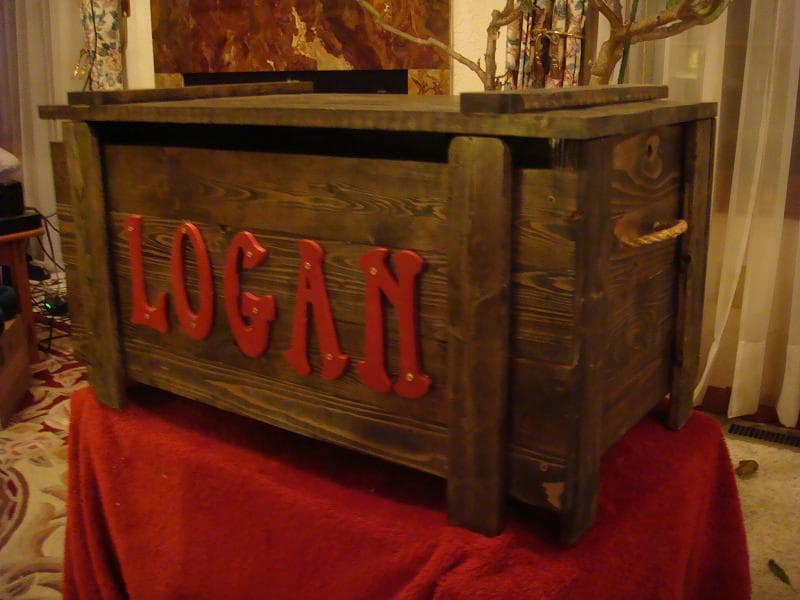 stained toy box