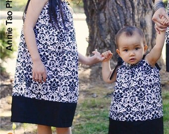 PillowCase Dress - Black and White Damask - Pick your size - Size 12m 18m 24m 2t 3t 4t 5 6 7 8 Years