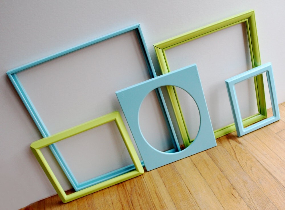 Reclaimed Aqua and Lime Green Frames Set of 5 by morebrightideas