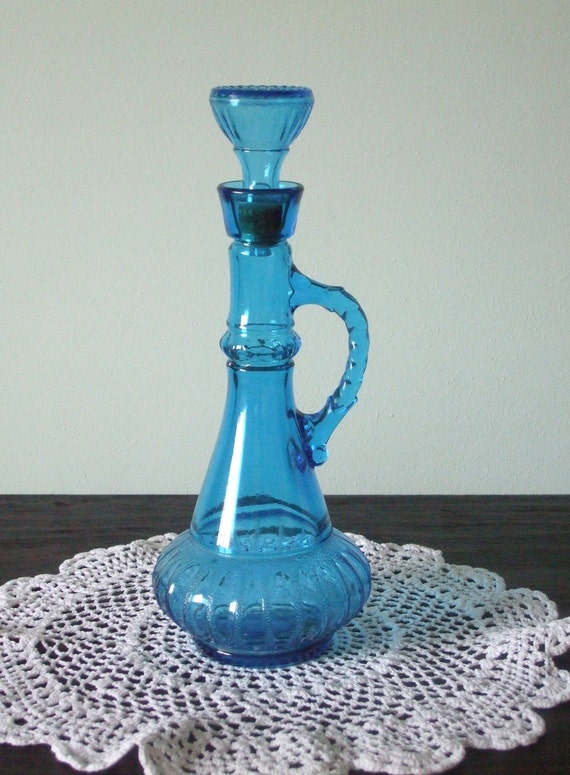 Vintage Blue Glass Genie Bottle / Decanter