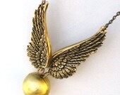 Enchanted FLYING Golden Ball - Locket Pendant Necklace Steampunk Magical Wizard - By GlazedBlackCherry