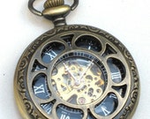 Steampunk - VINTAGE FLOWER Pocket Watch - Mechanical- Antique Brass Bronze - Necklace - Neo Victorian - GlazedBlackCherry -Pre Sale- Steampunk - VINTAGE FLOWER Pocket Watch - Mechanical- Antique Brass Bronze - Necklace - Neo Victorian - GlazedBlackCherry -Pre Sale-