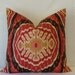 Decorative 20" x 20" Designer Pillow Cover - Duralee Ikat - Deep Red,Dark Brown and Taupe on a Natural Background
