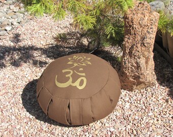 Zafu Meditation Cushion Pillow Om Lotus Brown