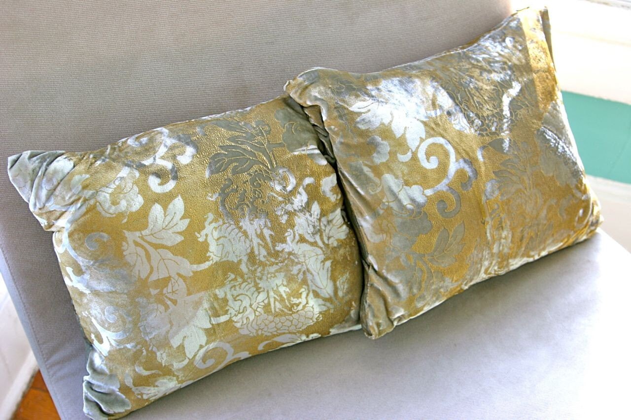 silver & gold velvet brocade throw pillows