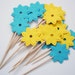 24 Decorative Bright Yellow Blue Water Lily Party Picks, Cupcake Toppers, Food Picks, Toothpicks, Drink Picks - No532