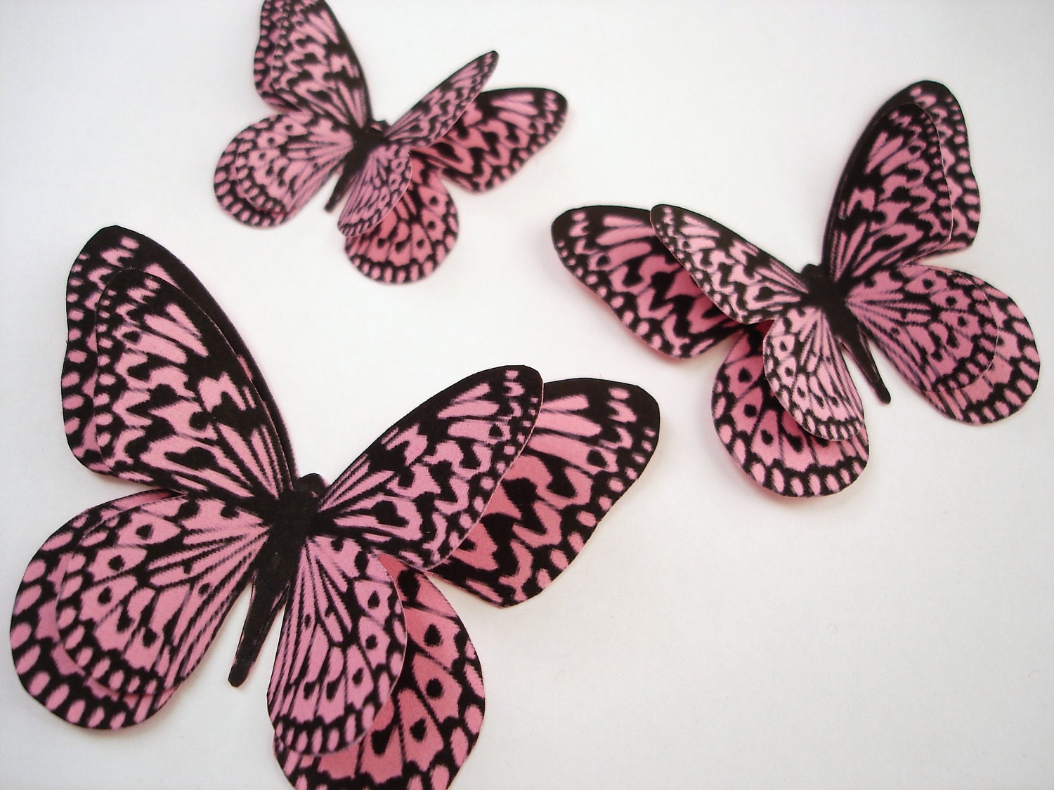 3 Pink paper butterfly die cut cutout scrapbooking dimensional