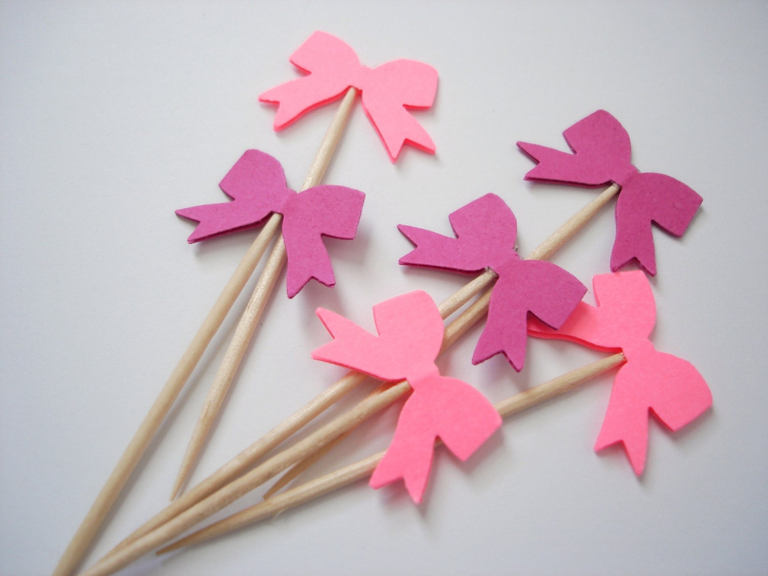 24 Decorative Pink Ribbon Bow Party Picks Food Picks Cupcake