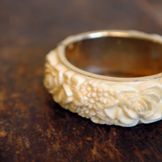 1960s Faux Ivory Bracelet // Vintage Carved Cuff by 86Vintage86
