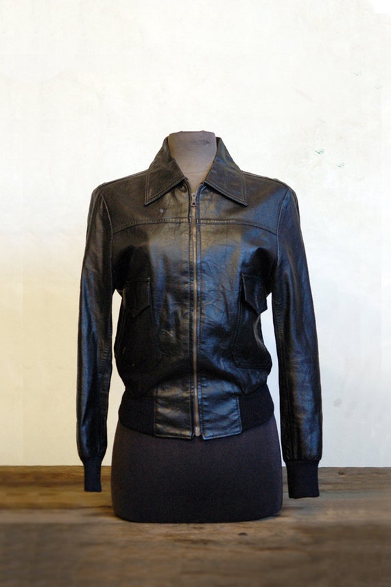 1970s Black Leather Jacket // Vintage Motorcycle Club Jacket