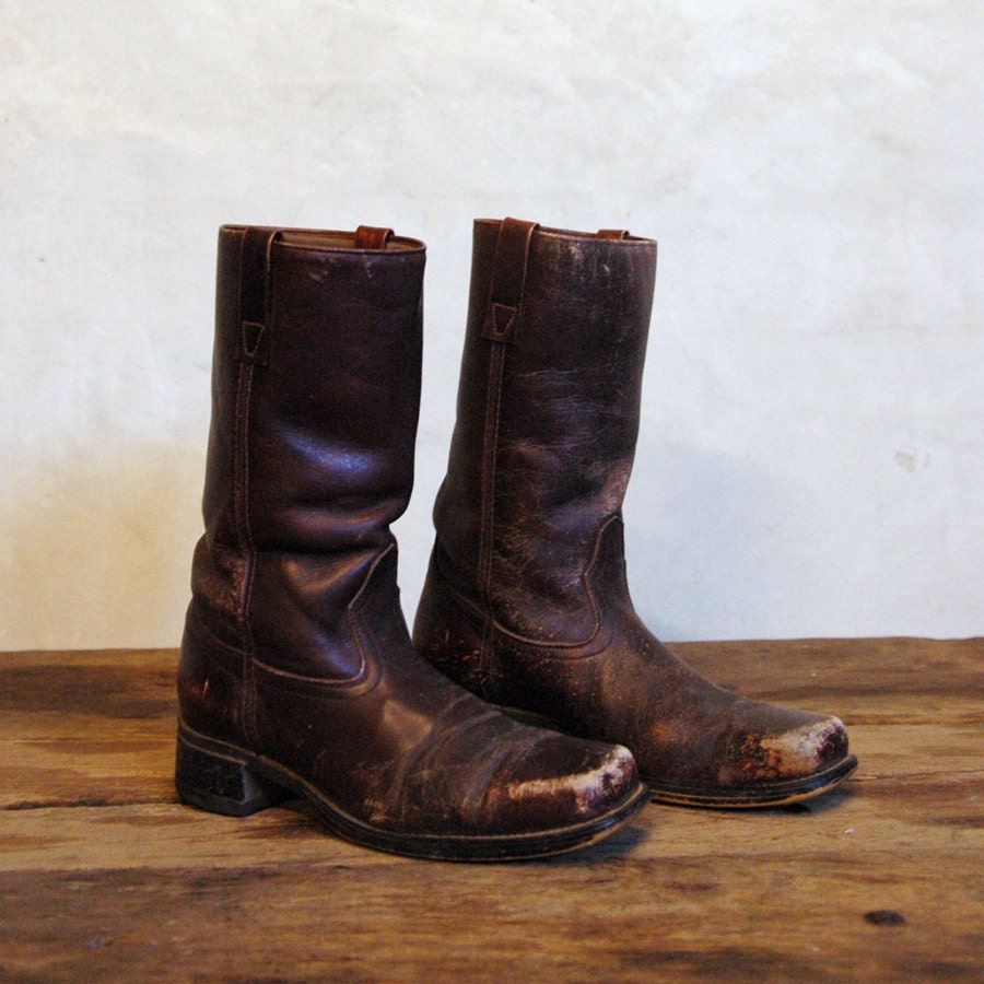 Motorcycle Boots // 1970s Leather Boots // Mens 8 Womens 9.5