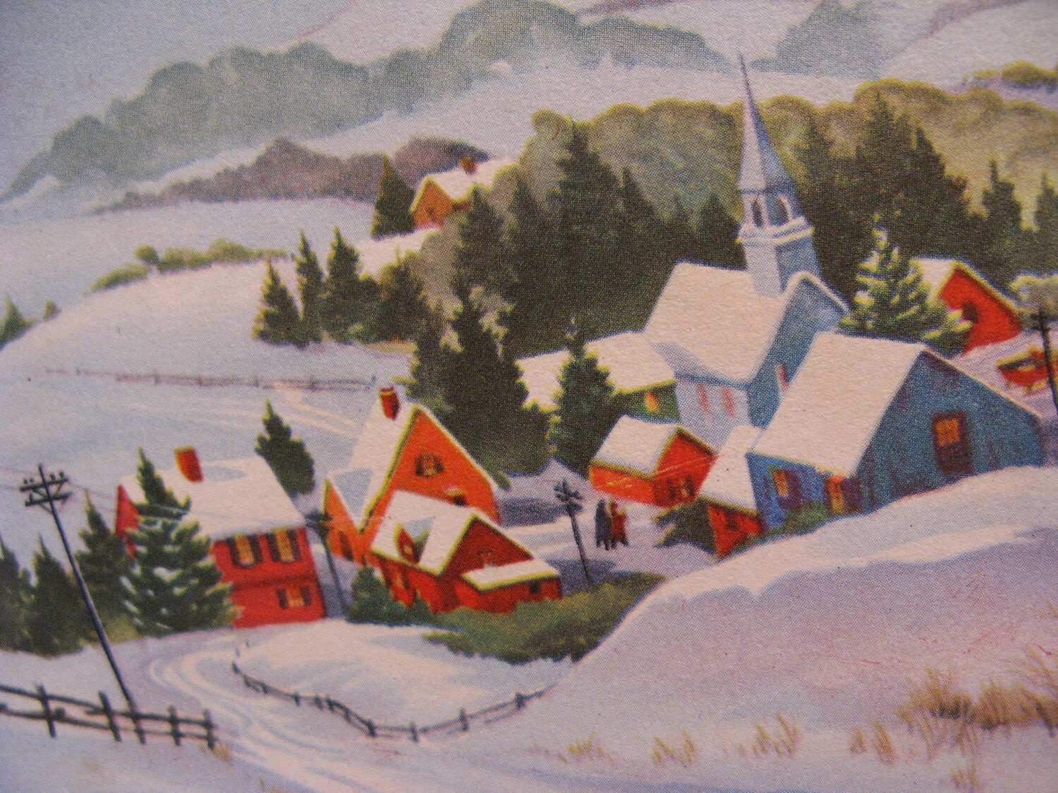 Vintage Christmas Card UNused watercolor painting