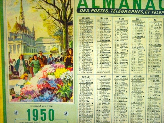 Items similar to French Vintage 1950 Calendar on Etsy