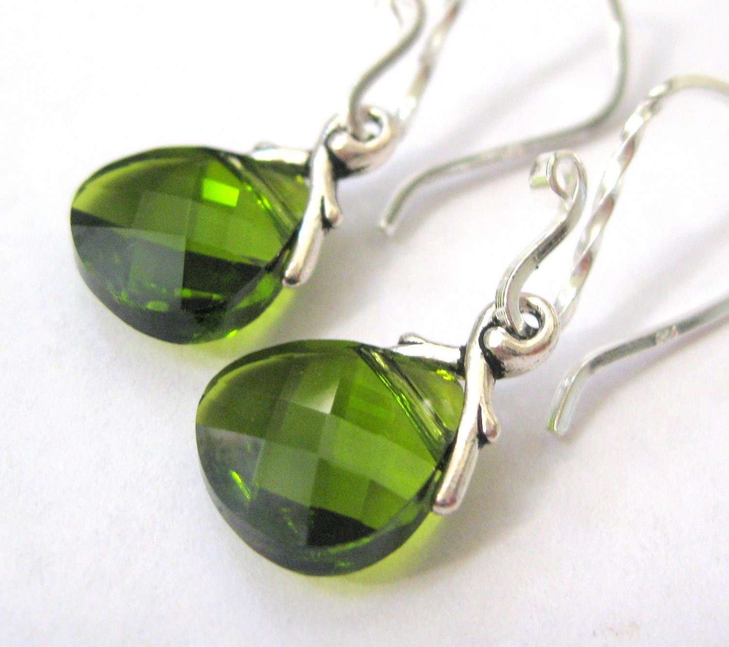 Olive green earrings Swarovski crystal earrings Bridesmaid