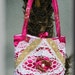 SALE Cute Pink Handbag, vintage doily, brocade blossom flowers