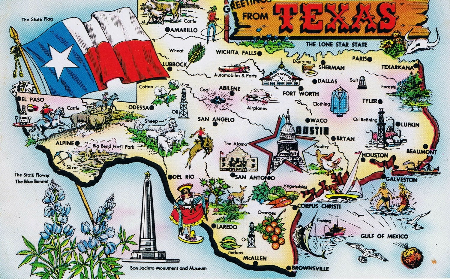 Postcard Vintage Postcard Map America Postcards Texas