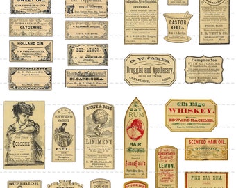 Instant Digital Download Collage Sheet Antique 1800's Vintage Druggist Apothecary Pharmacy Mini Miniature Bottles Labels Halloween 50% (89)