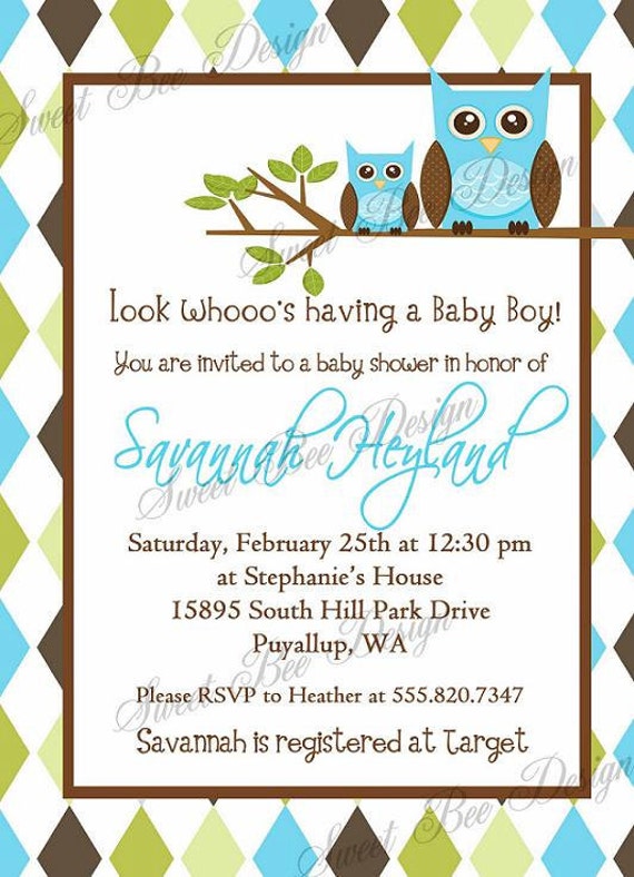 Owl Baby Shower Invitation Baby Boy Custom Printable