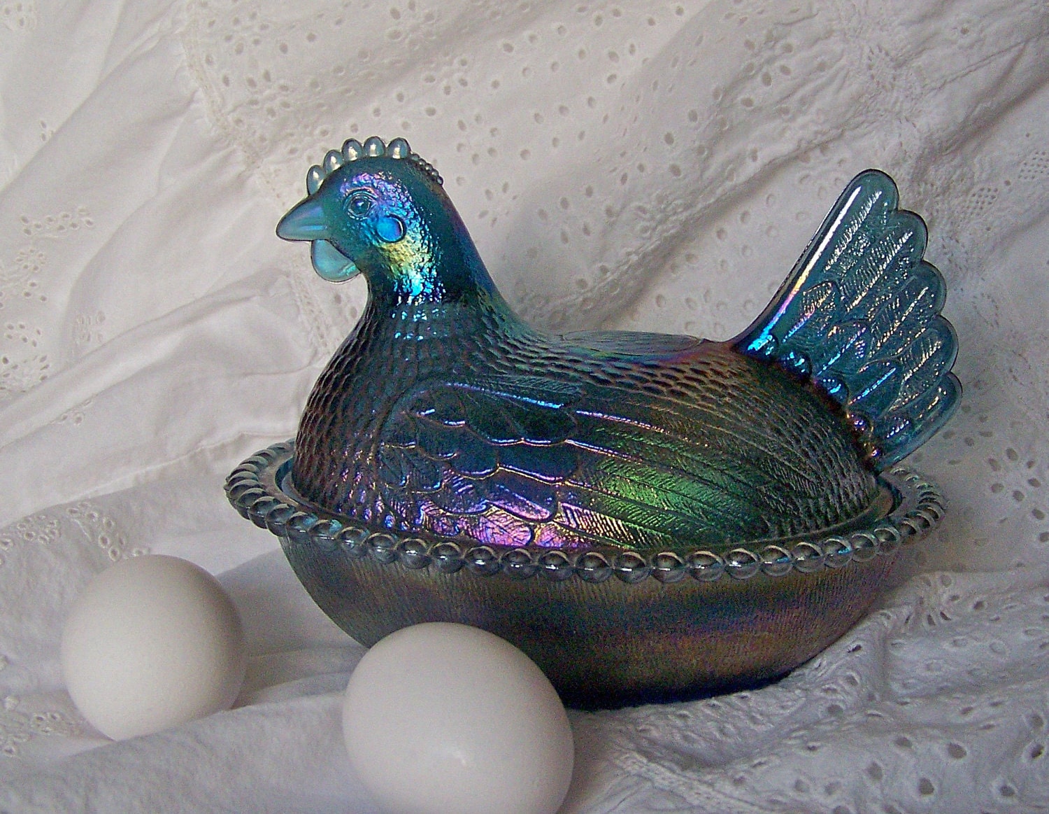 Carnival Glass Hen Serving Bowl