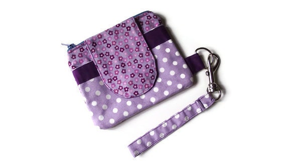 Travel Purse/Wristlet Purple Flowers and Polka by ScrapunzelPixie