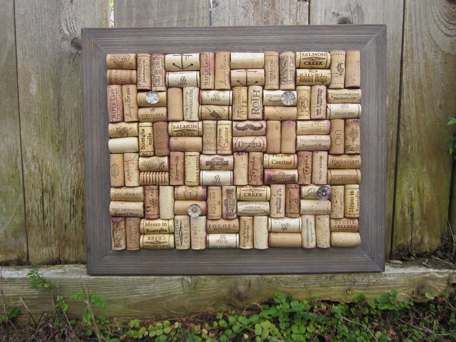 Wine Cork board with rustic barnwood frame