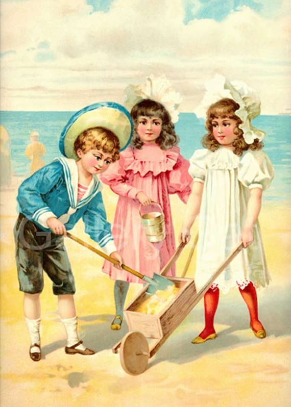 Victorian Children at the Beach Digital Collage Sheet Instant