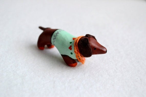 winter sweater wiener dog minature clay by MountRoyalMint on Etsy