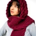 Cabled Marion Bordeaux Hood Scarf soft mixed Wool Hooded Scarf Hand Knit Chunky Cabled Scarf Hood NEW COLECTION