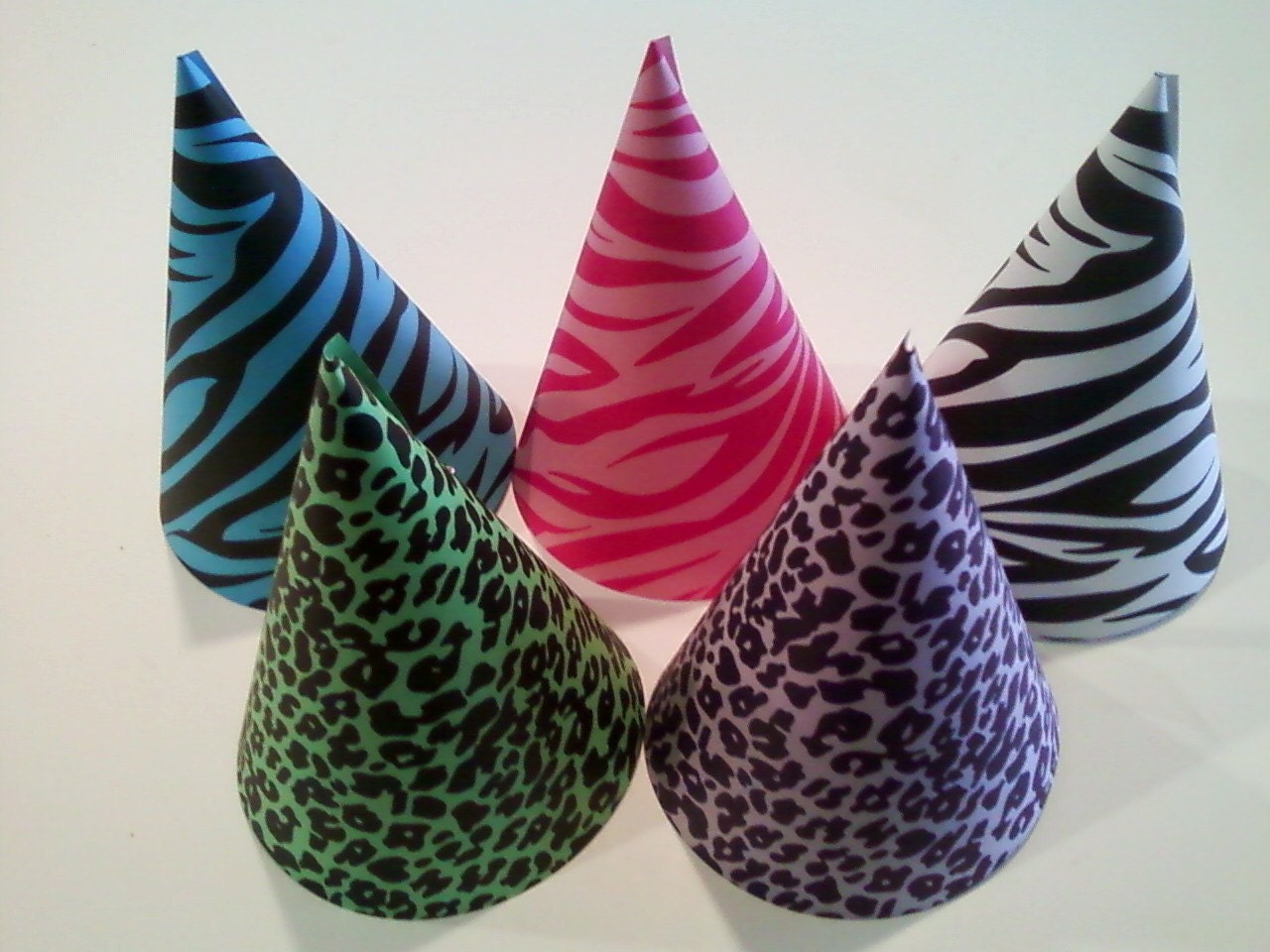 ANIMAL PRINT Party Hats Set of 5 Zebra and leopard prints