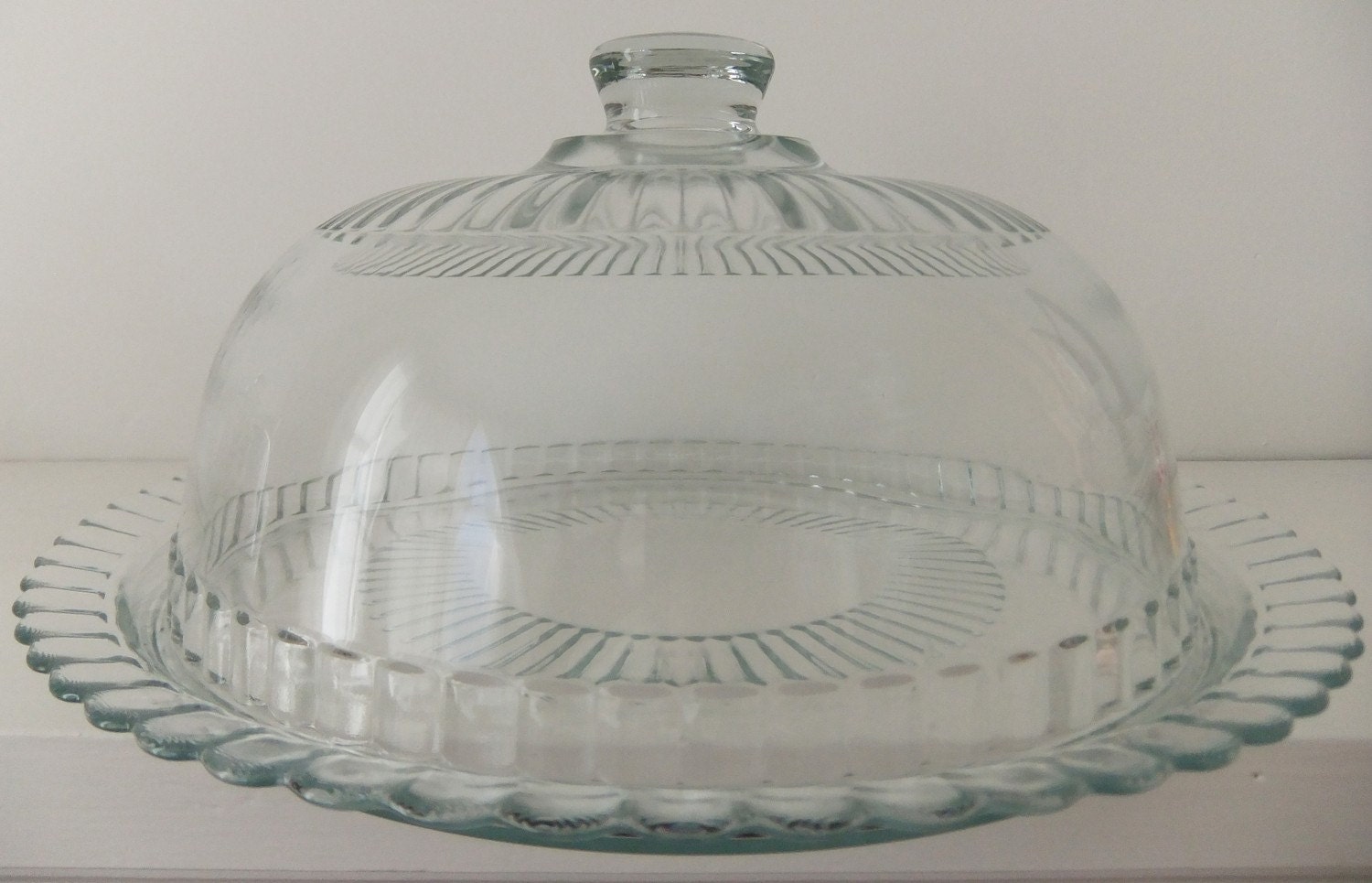 Large Vintage Clear Glass Cake Plate And Glass Dome