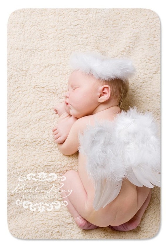 READY TO SHIP...baby angel feathers wings and halo