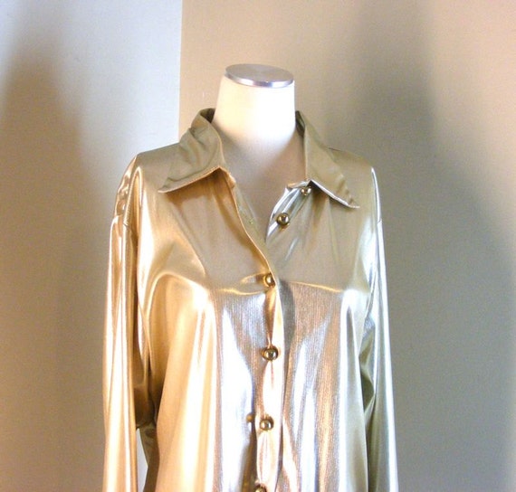 Vintage 80s blouse plus size liquid gold lame by wunderbarvintage