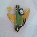 Whimsical Ceramic Cat Pin Brooch Signed AZ Moon Star Green Yellow Black