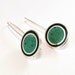Sterling Silver Earrings, Black and Green Circles, Dangle, Modern, Contemporary